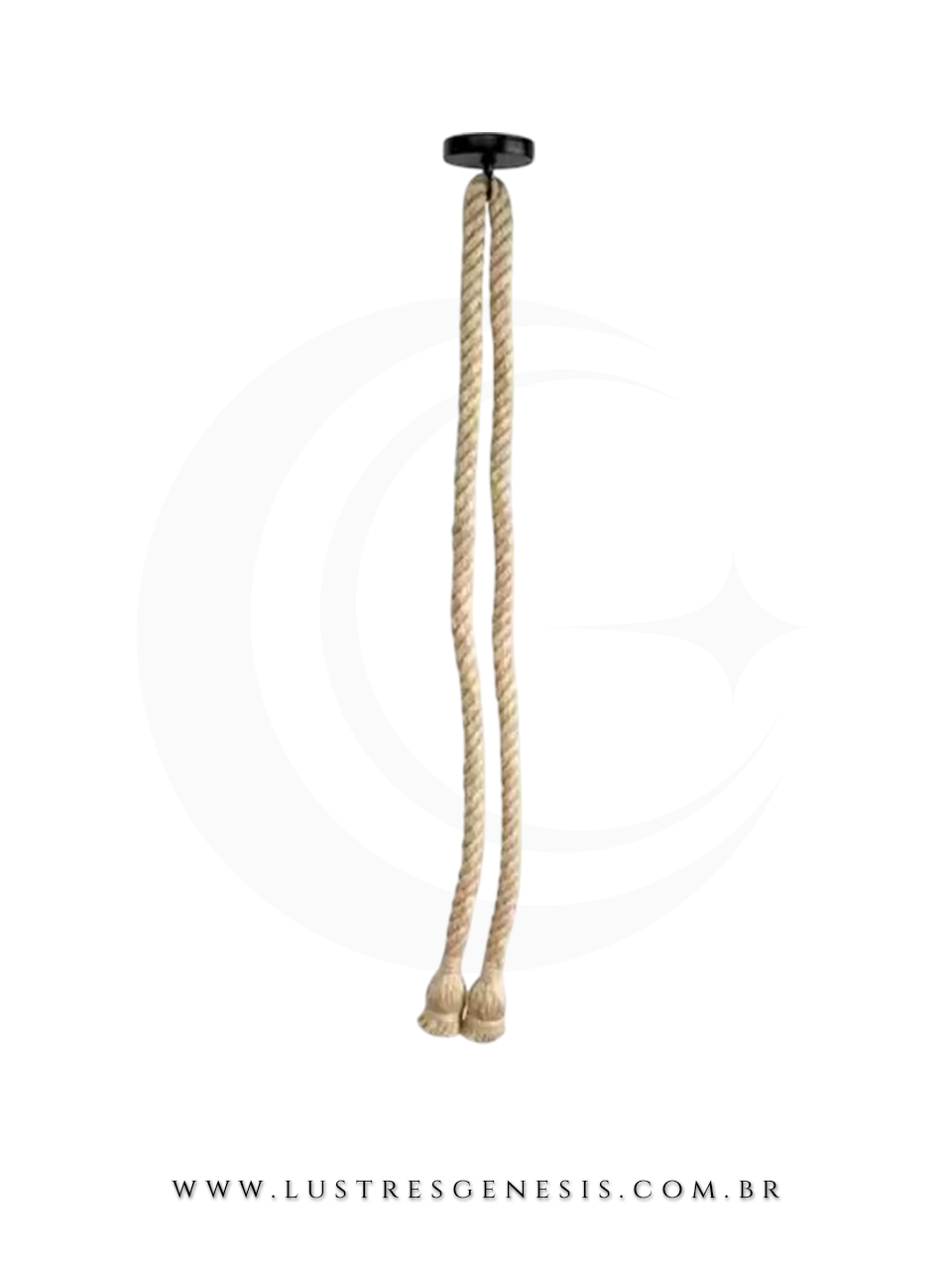 Lustre pendente rústico com duas cordas de sisal e base preta. Lustres Gênesis loja online de Lustres e Iluminação Decorativa